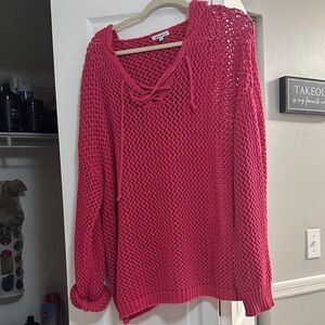White Birch Women's V-Neck Sweater in Vibrant Pink